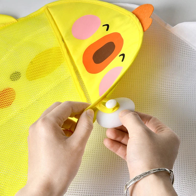 New Cartoon Yellow Duck Baby Bathroom Mesh Bag Sucker Design For Bath Toys Kids Animal Shapes Cloth Sand Toys Storage Net Bag