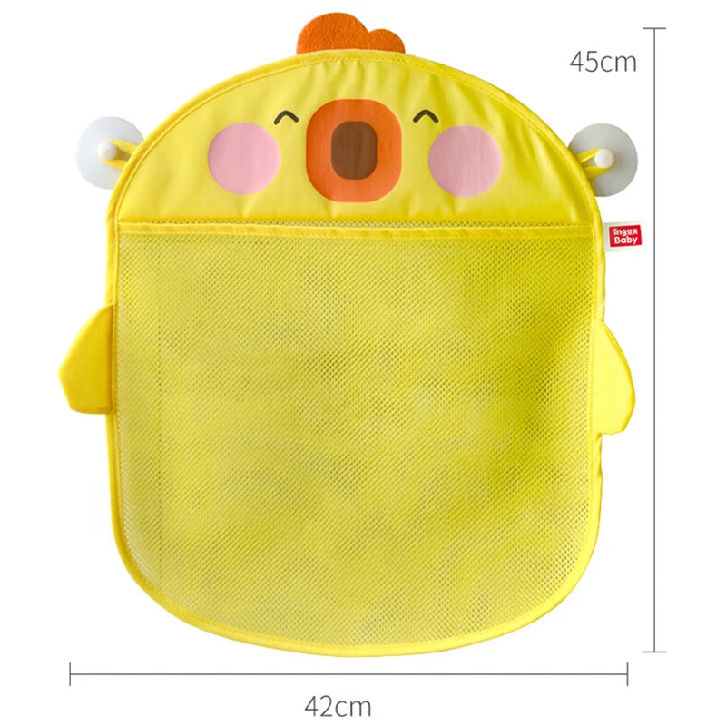 New Cartoon Yellow Duck Baby Bathroom Mesh Bag Sucker Design For Bath Toys Kids Animal Shapes Cloth Sand Toys Storage Net Bag